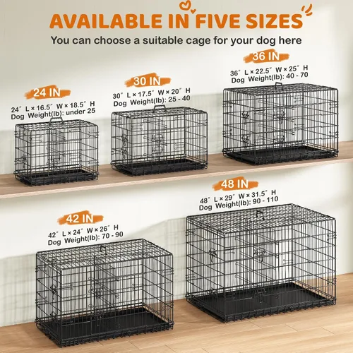 Vista 5 de Yaheetech Jaula para perros de doble puerta de 30 pulgadas con divisor para cachorros, perrera plegable de metal con bandeja extraíble, jaula