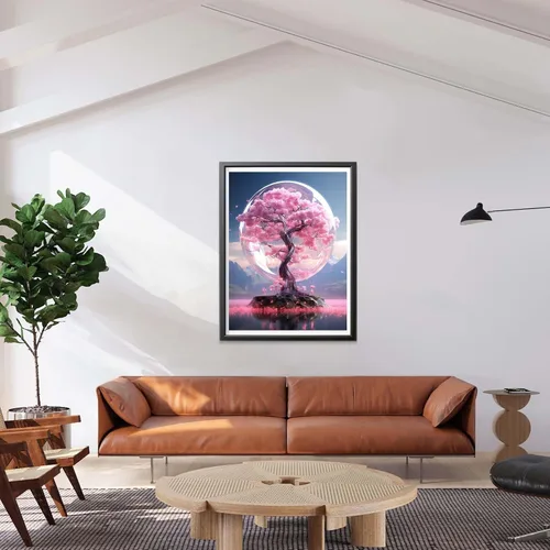 Vista 2 de LOMSIOY Kit de pintura de diamantes de imitación de árbol para adultos, pintura con arte de diamantes, flor de cerezo, taladro completo redondo