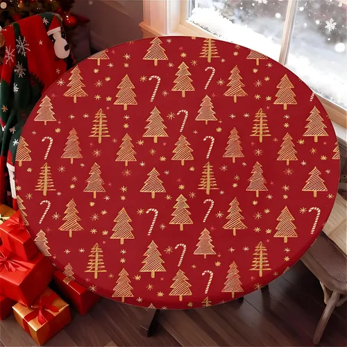 Vista 19 de Mantel redondo ajustable con diseño de borde elástico, impermeable, resistente a las manchas, lavable, se adapta a mesas redondas de 32 a 36