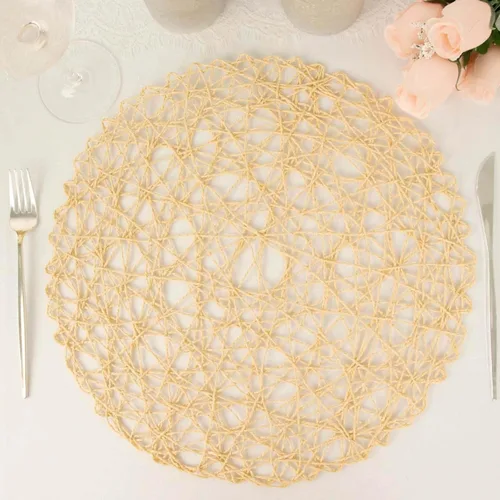 Vista 6 de Efavormart - Paquete de 6 manteles individuales redondos de 15 pulgadas con cuerda metálica beige para bodas, eventos, fiestas de cumpleaños