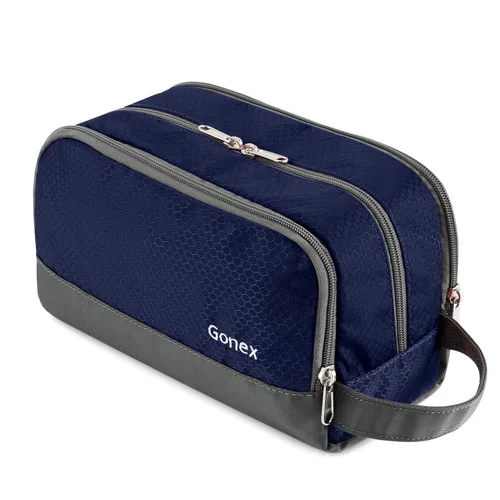 Vista 11 de Gonex Neceser de viaje de nailon, bolsa de afeitado, organizador de artículos de tocador, color negro