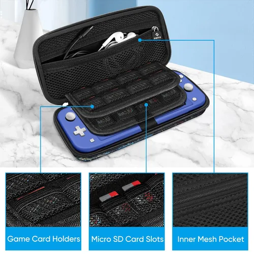 Vista 3 de Fintie - Funda para Nintendo Switch Lite 2019 (resistente a los golpes), con 15 ranuras para tarjetas de juego y 2 ranuras para tarjetas micro SD