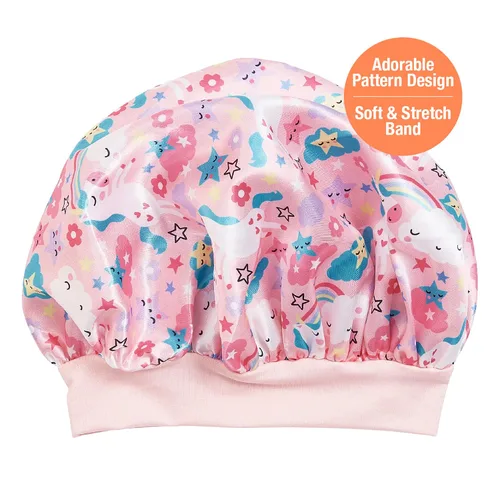 Vista 2 de Red by Kiss Gorro de satén para dormir para niños pequeños, suave, elástico y seguro, protege el cabello frágil del encrespamiento y la rotura