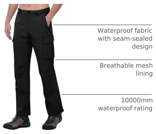 Vista 4 de 33,000ft Pantalones de lluvia para hombre, pantalones de senderismo Negro