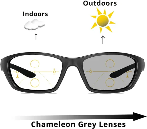 Vista 3 de Gafas de lectura multifocales fotocromáticas progresivas de transición para hombres y mujeres, gafas de sol deportivas para lectores Negro