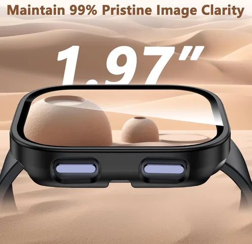 Vista 5 de Paquete de 2 fundas compatibles con Amazfit Bip 6, protector de pantalla de vidrio templado con cubierta de policarbonato duro, a prueba de golpes