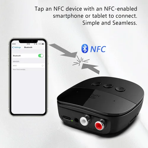 Vista 3 de eppfun Receptor Bluetooth 5.2, adaptador de audio Bluetooth con NFC, USB, ranura para tarjeta TF, AUX/RCA de 0.138 in para sistema estéreo