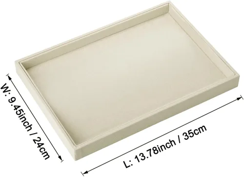 Vista 3 de Bandeja de terciopelo para joyas, 2 unidades, 13.8 x 9.5 pulgadas, color Caqui claro