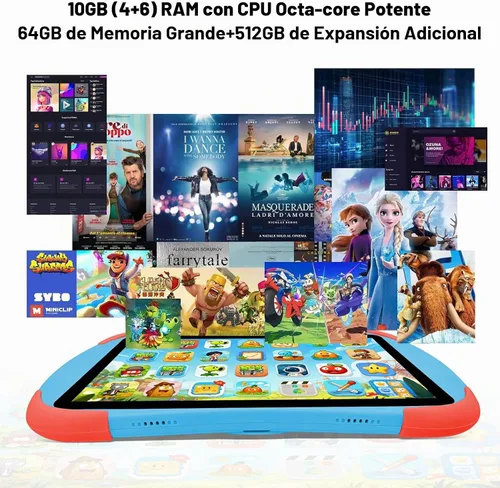Vista 5 de Tableta para niños de 10 pulgadas, Tabletas Android 14, CPU Octa-core, 10GB+64GB+1TB Expandible, Tabletas para niños con Espacio para niños, Control