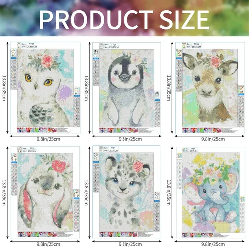Vista 2 de Containlol Juego de 6 piezas de arte de diamantes para niños, lindos animales, arte de diamantes para adultos principiantes, 5D, kit de pintura