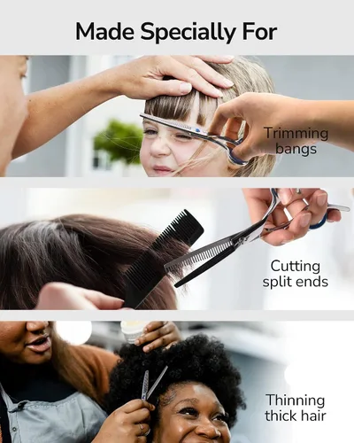 Vista 7 de ULG Tijeras profesionales de adelgazamiento con peine – 6.5 pulgadas de acero inoxidable japonés texturizante y tijeras de corte de pelo para salón