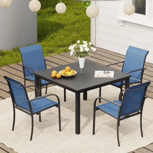 Vista 7 de VICLLAX Juego de 2 sillas de patio pequeñas para exteriores, juego de sillas apilables para patio y mesa de comedor cuadrada para porche delantero