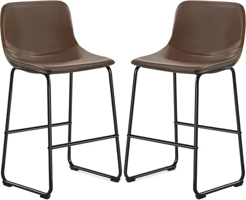 Vista 24 de TAVR Furniture Leathaire - Juego de 2 taburetes de tela con altura de mostrador, sillas de isla sin brazos, con capacidad para hasta 500 libras