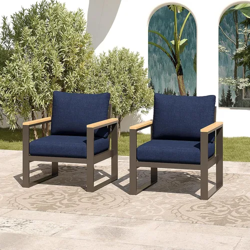 Vista 13 de Sundale Outdoor Muebles de patio, sofá de aluminio para todo tipo de clima, sofá de metal para exteriores de 3 asientos con cojín de olefina de 6