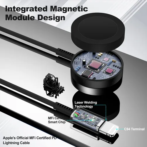 Vista 2 de Cable de carga USB C mejorado para Apple Watch, [certificado Apple MFi], cable de carga magnético para iWatch de 6 pies, cable de carga tipo C 2