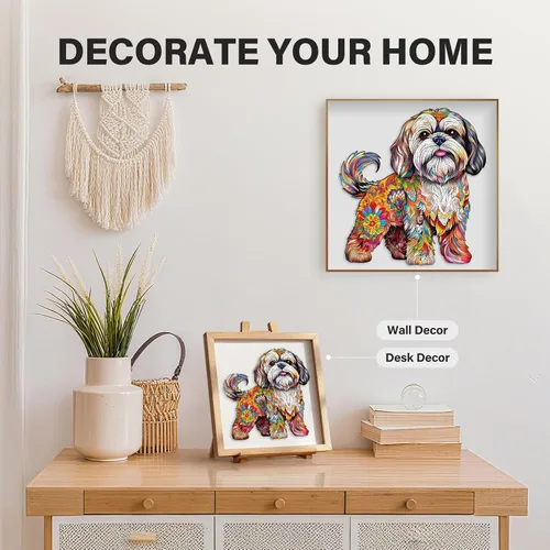 Vista 8 de Rompecabezas de madera para adultos, rompecabezas de madera de perro Shih Tzu, rompecabezas de corte de forma de madera única, el mejor regalo
