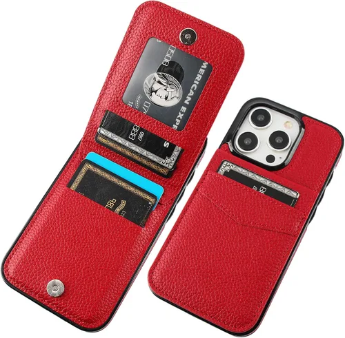 Vista 17 de KIHUWEY Compatible con iPhone 15 Pro Funda Cartera con Soporte para Tarjetas de Crédito, Tapa de Cuero Premium con Cierre Magnético y Soporte, Funda