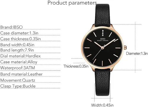 Vista 4 de Relojes para mujer, correa de malla de cuero, caja redonda, analógica, a la moda, relojes de pulsera para mujer