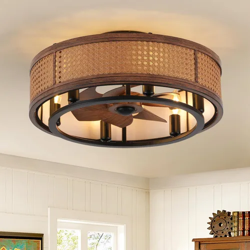 Vista 12 de NORFOLK Ventilador de techo rústico de perfil bajo con luz, ventiladores de techo rústicos de 20 pulgadas con control remoto, modernos ventiladores