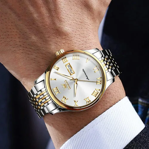 Vista 3 de OLEVS Relojes automáticos para hombre, cuerda automática, mecánico, de lujo, vestido de pulsera, acero inoxidable, impermeable, luminoso, fecha