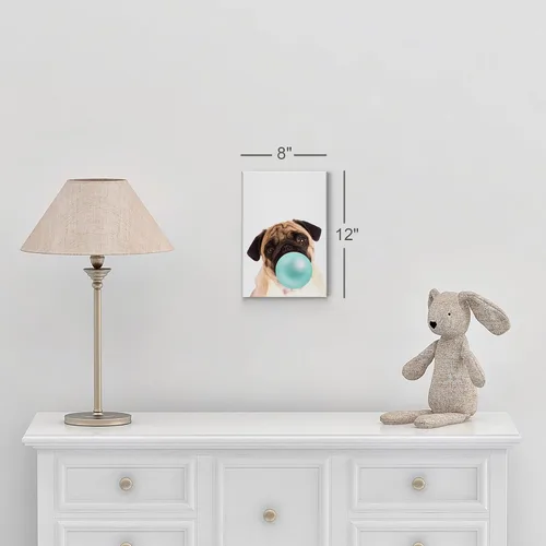 Vista 5 de Smile Art Design Lindo cachorro carlino animal goma de mascar arte verde azulado lienzo impresión foto arte de pared decoración del hogar, arte pop