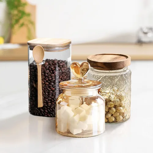Vista 6 de BigNoseDeer Tarros de vidrio en forma de corazón de 22 onzas con tapa hermética para cocina, recipientes de almacenamiento de alimentos, contenedor
