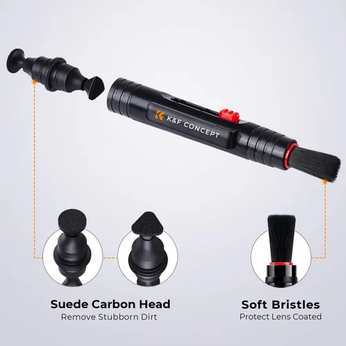 Vista 5 de K&F CONCEPT Kit de limpieza de lente de cámara 9 en 1 para cámara DSLR, filtro de lente de cámara para teléfonos celulares con soplado de aire, paño