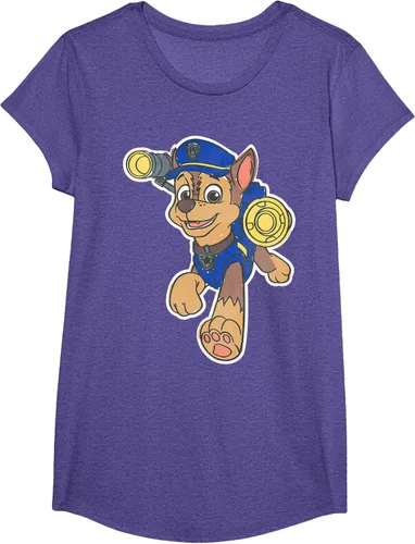 Vista 66 de Paw Patrol Chase Character Patch - Camiseta negra de manga corta con cuello redondo y ajuste clásico, talla S Negro