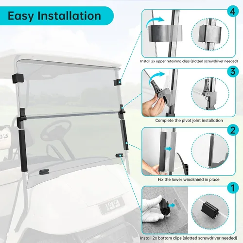 Vista 7 de 10L0L Parabrisas para carrito de golf EZGO TXT a gas y eléctrico 1995 en adelante, plegable, anti-UV y resistente a los impactos, Transparente