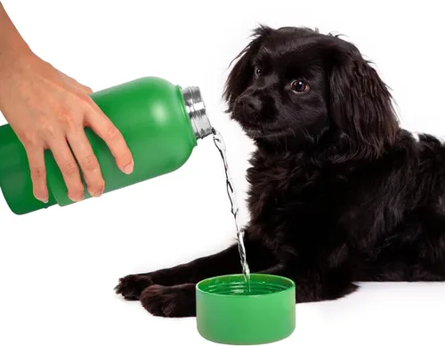Vista 16 de Ubbi Pup & Me Botella de agua aislada de acero inoxidable para perros con cuenco adjunto, botella de viaje portátil de 32 onzas a prueba de fugas