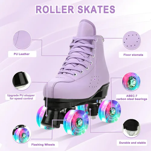 Vista 2 de YYW Patines clásicos de doble fila para mujeres y niñas, patines de ruedas de piel sintética de alta calidad, para interiores y exteriores
