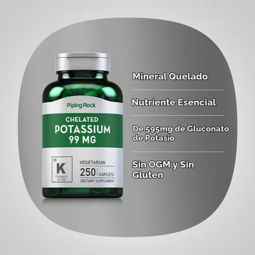 Vista 4 de Piping Rock Suplemento de potasio quelado 99mg 250 cápsulas