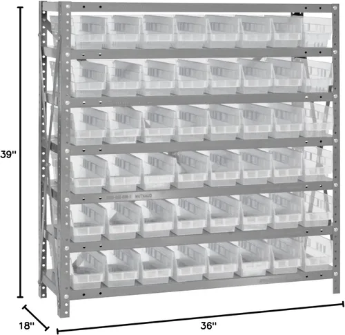 Vista 80 de Quantum QSBU-245BK Heavy Duty Shelving Unit with (7) Shelves and (24) QUS245 Black Bins for Garage Warehouse Storage Distribution 400 lb Load