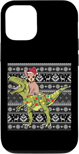 Vista 11 de iPhone 12 mini Chihuahua on Trex dinosaurio feo suéter navideño fresco divertido caso