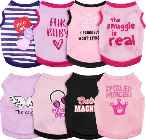 Vista 7 de Reginary 8 piezas de camisas para perros chica ropa para perros pequeños para Chihuahuas, Yorkies, camisas impresas para perritas cachorros ropa