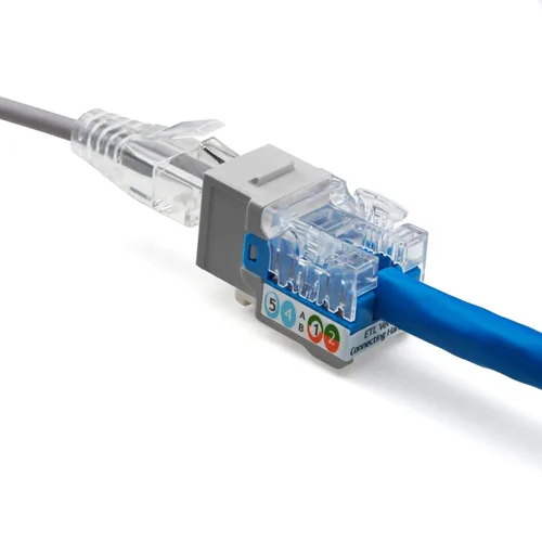 Vista 121 de TRUE CABLE Conector Keystone Cat5e, sin blindaje (UTP), perforado de 90 grados, PoE++ (4PPoE) 100W, certificación UL, verificado ETL, certificado