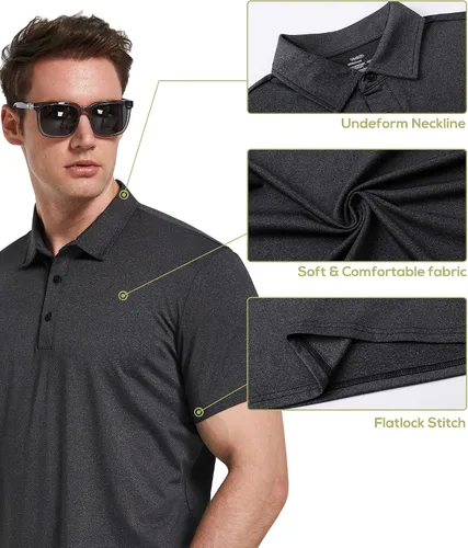 Vista 4 de TELALEO Paquete de 45 camisas polo para hombre, secado rápido, manga corta, para golf, rendimiento que absorbe la humedad, entrenamiento casual