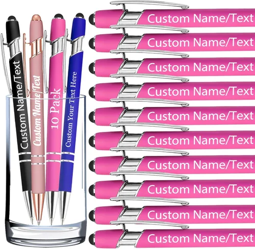 Vista 42 de Bolígrafos personalizados con nombre, paquete de 10 bolígrafos personalizados a granel, bolígrafo de tinta negra grabada con punta de lápiz óptico