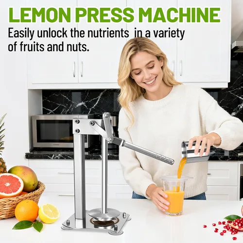 Vista 7 de Máquina trituradora de limones, trituradora manual de limón resistente, exprimidor de prensa de limón de acero inoxidable con base ampliada