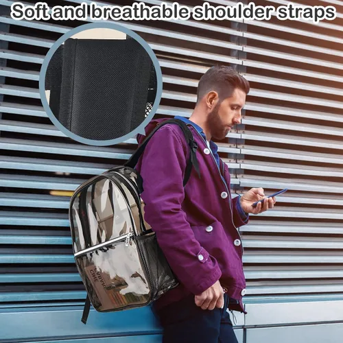 Vista 5 de Woddtery Mochila transparente, resistente, Negro