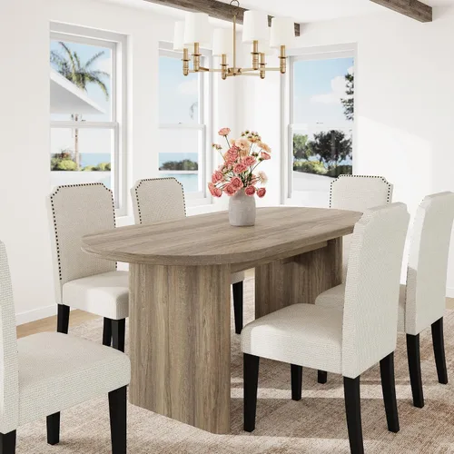 Vista 21 de GarveeHome 63" Long Oval Dining Table with Wooden Base for 4-6 People