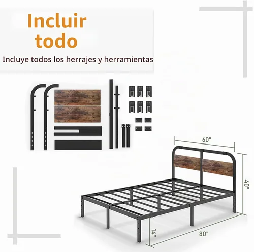 Vista 2 de ZIYOO Base de cama Queen de 14 pulgadas con cabecero, marco de cama de plataforma resistente, no necesita somier, sin ruido, espacio