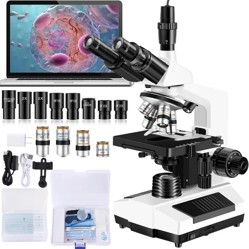 Vista 10 de Microscopio trinocular 40X-5000X de aumento de grado de laboratorio con etapa mecánica dual y microscopio de cámara USB HD para adultos