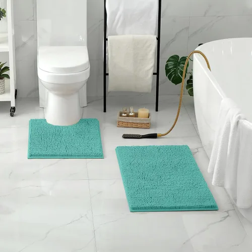 Vista 6 de HOMEIDEAS - Juego de tapetes para baño (2 piezas), de felpilla suave, absorbente, peluda, antideslizante, para baño, tina y ducha. Se pueden lavar a