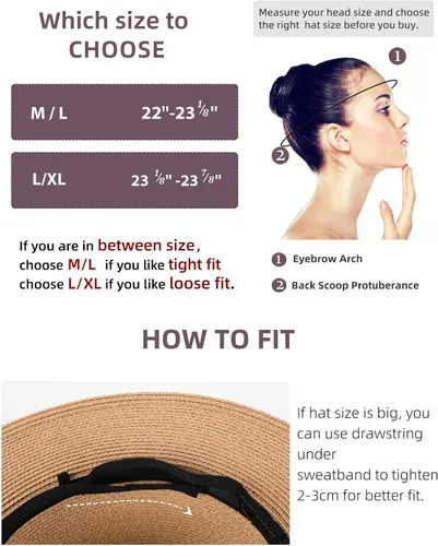 Vista 3 de FURTALK Womens Mens Wide Brim Straw Panama Hat Fedora Summer Beach Sun Hat UPF Straw Hat for Women