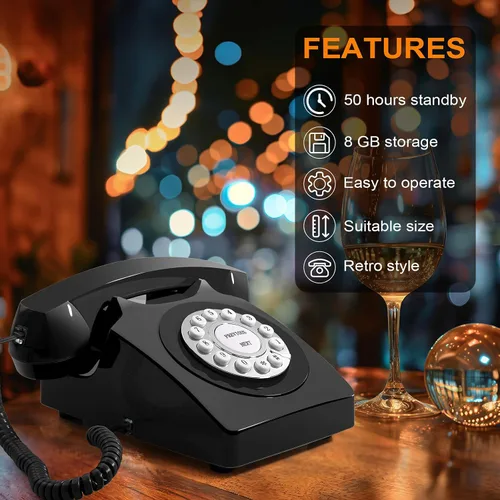 Vista 3 de Libro de invitados de audio retro en forma de teléfono para bodas y eventos - Graba y guarda mensajes de invitados, recargable, fácil de usar