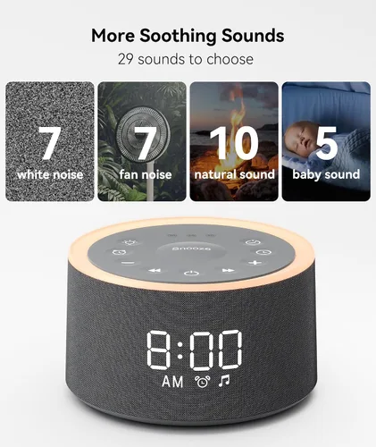 Vista 3 de Máquina de sonido Dreamegg D1+ y reloj despertador - Máquina de sonido para dormir, máquina de ruido blanco con 29 sonidos relajantes, luz nocturna