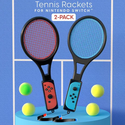 Vista 2 de TALK WORKS Tennis Racket for Nintendo Switch + Switch OLED 2 Pack - Joy-Con Controller Grip Sports Game Accessories for Mario Tennis Aces