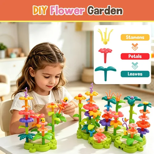 Vista 2 de Juego de juguetes de construcción de jardín de flores con pista de tren