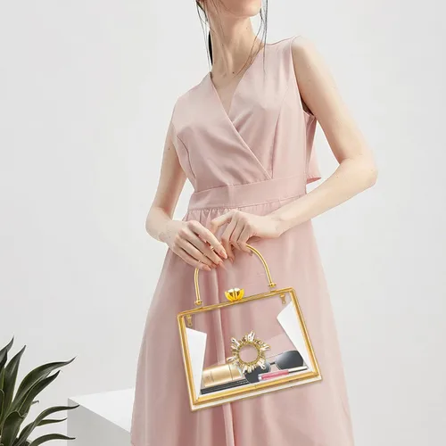 Vista 5 de Rkrouco Bolso de mano transparente de acrílico para mujer, bolso de hombro con cadena extraíble